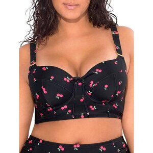 🆕Women’s Sweet Cherry Plus-Size Long Lined Underwire Bikini Top Nylon Swimwear